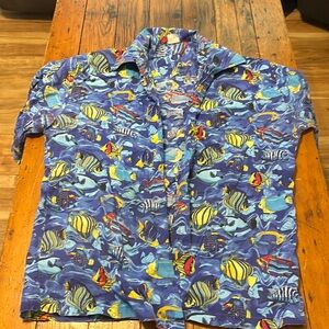 Vintage Colorful Fish Button-down Short Sleeve Shirt